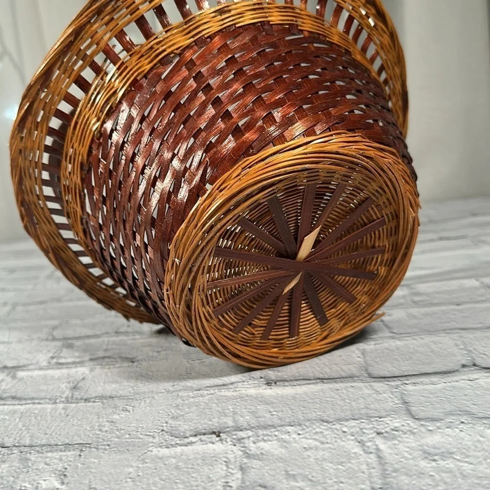 Vintage Wicker Woven Boho Two Tone Basket with handle